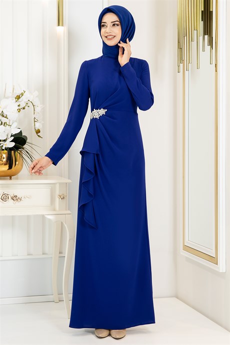  Pınar Şems -  Boncuka Evening Dress Sax Blue