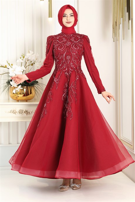  Pınar Şems - Ferzan Evening Dress Claret Red