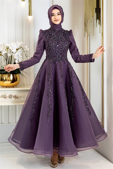 Pınar Şems -  Kübra Evening Dress Purple