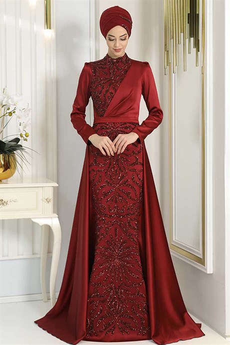 Pınar Şems - Nefel Evening Dress Claret Red