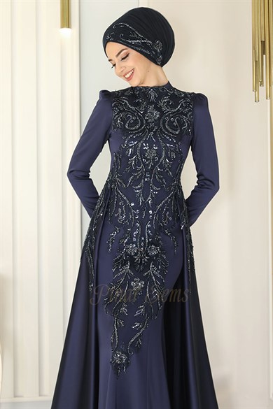  Pınar Şems - Katre Evening Dress Navy Blue