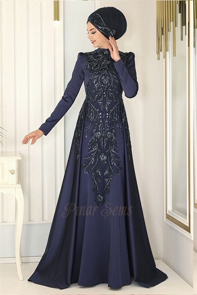  Pınar Şems - Katre Evening Dress Navy Blue